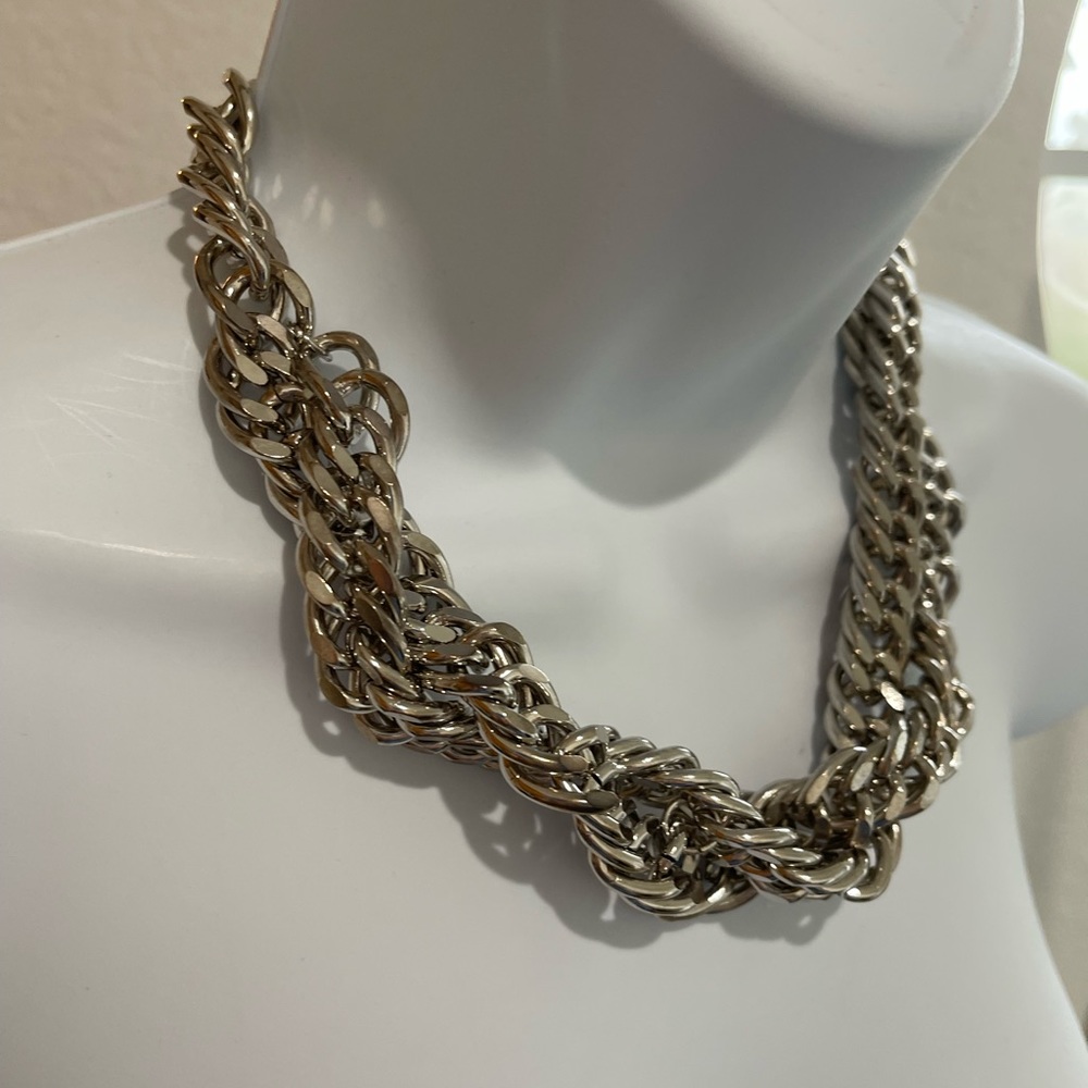 Zara Heavy Double Chain Twisted Statement Silver … - image 2